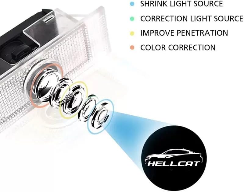 JUNMEI 2pcs Never Fade Door Light Led Logo for Dodge Charger Daytona Hellcat All Car Models Projector Ghost Shadow Puddle Courtesy Step Lights (Hellcat) - Image 4